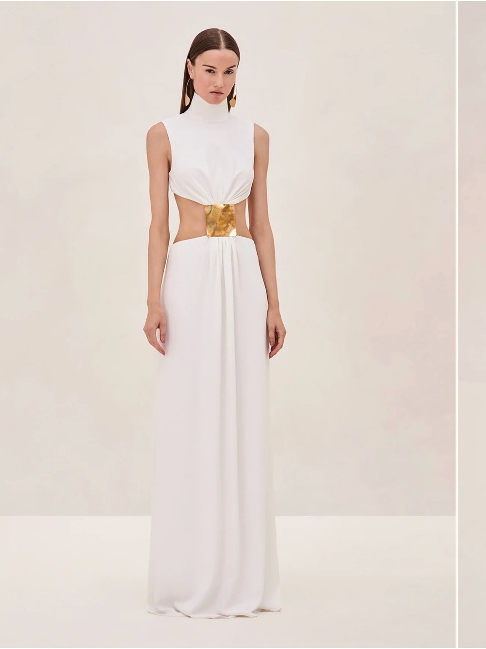 Alexis White Maxi Dress with Gold Waist Accent
